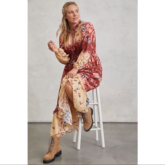 NEW Anthropologie Othilia Carmela Floral Flounce Ruffled Maxi Dress Small Petite - Picture 9 of 10